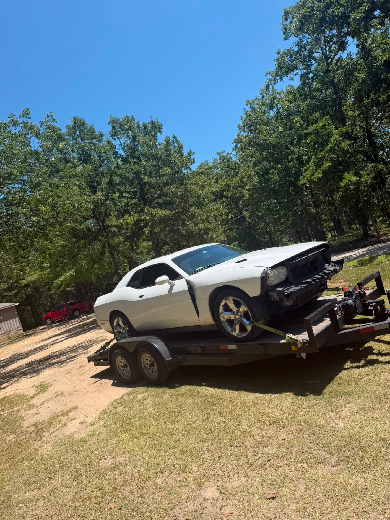 Dodge Challenger recovered and hauled on a Masterkey Transport trailer